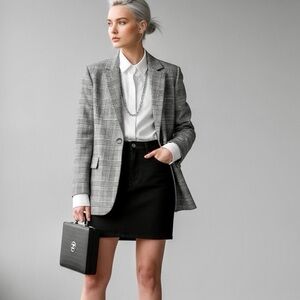 Icone Stretch Glen Check Semi Structured Boyfriend Blazer Sz 12